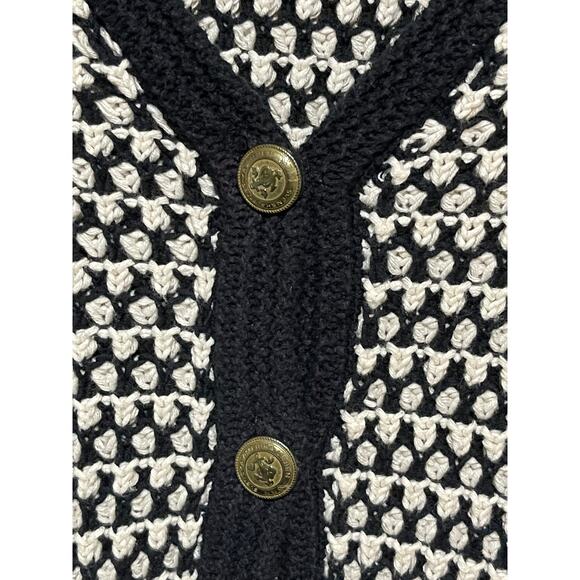 CABI Coco Waffle Knit‎ Cardigan Size L-Black Cream 3/4 Sleeves-Classic Preppy - Picture 7 of 13